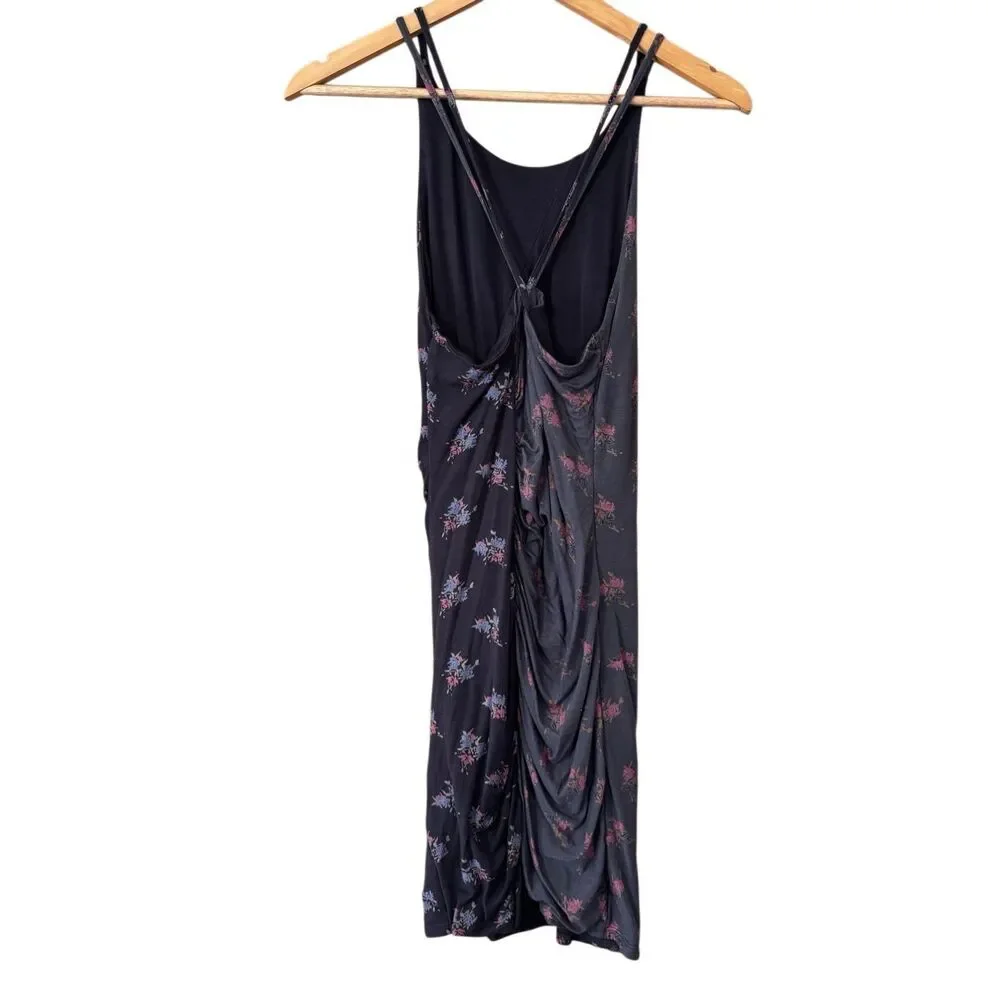 Free people cross back mini floral dress ruched spaghetti strap gray small